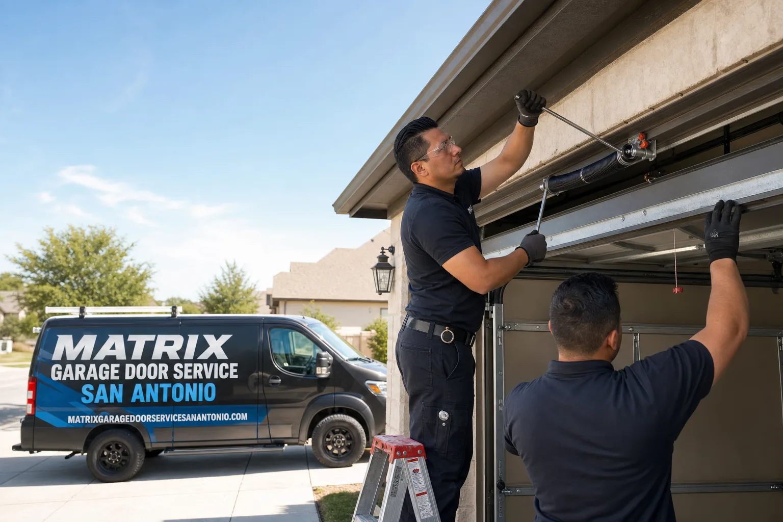 Matrix Garage Door Service San Antonio service vehicle and crew in San Antonio, TX